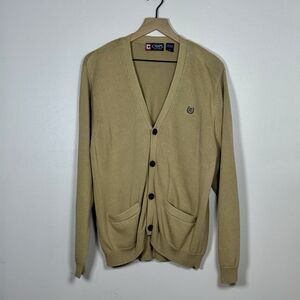 Chaps Mens Cardigan Sweater M Tan Cotton Button Front Pockets Classic Preppy